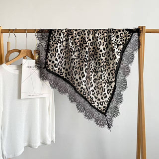 Black & Ivory Leopard & Lace Wild Rag Scarf