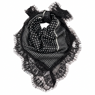 Black Polka Dot & Lace Wild Rag Scarf