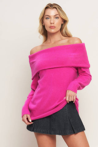 Hot Pink Off Shoulder Sweater