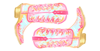 Decorative hair clips with pink and gold design on a white background