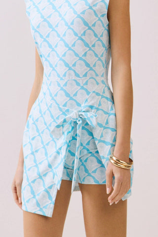 Turquoise Blue Print Wrap Front Athleisure Dress