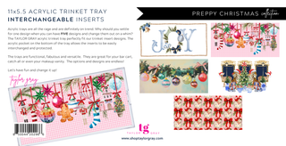 Preppy Christmas acrylic trinket tray with interchangeable inserts and branding.