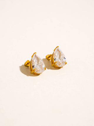 Avenn 18K Gold Teardrop CZ Stud Earrings - Water Resistant
