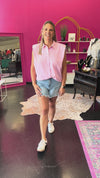 Light Pink & White Striped Crystal Top