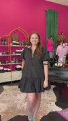 Black Striped Collar Ruffle Dress
