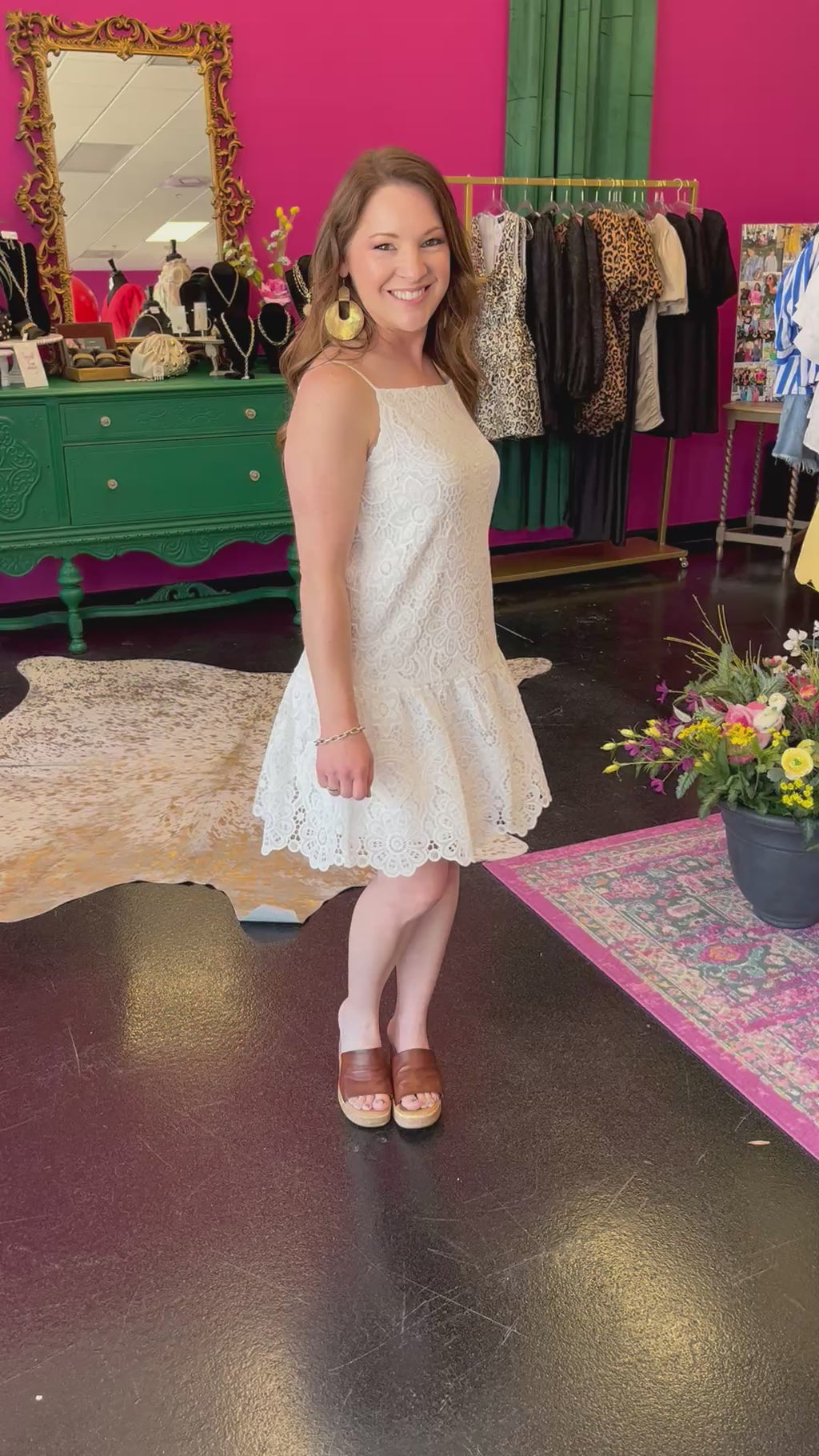 White Lace Ruffle Bottom Dress