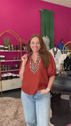 Rust & Leopard Trim Top