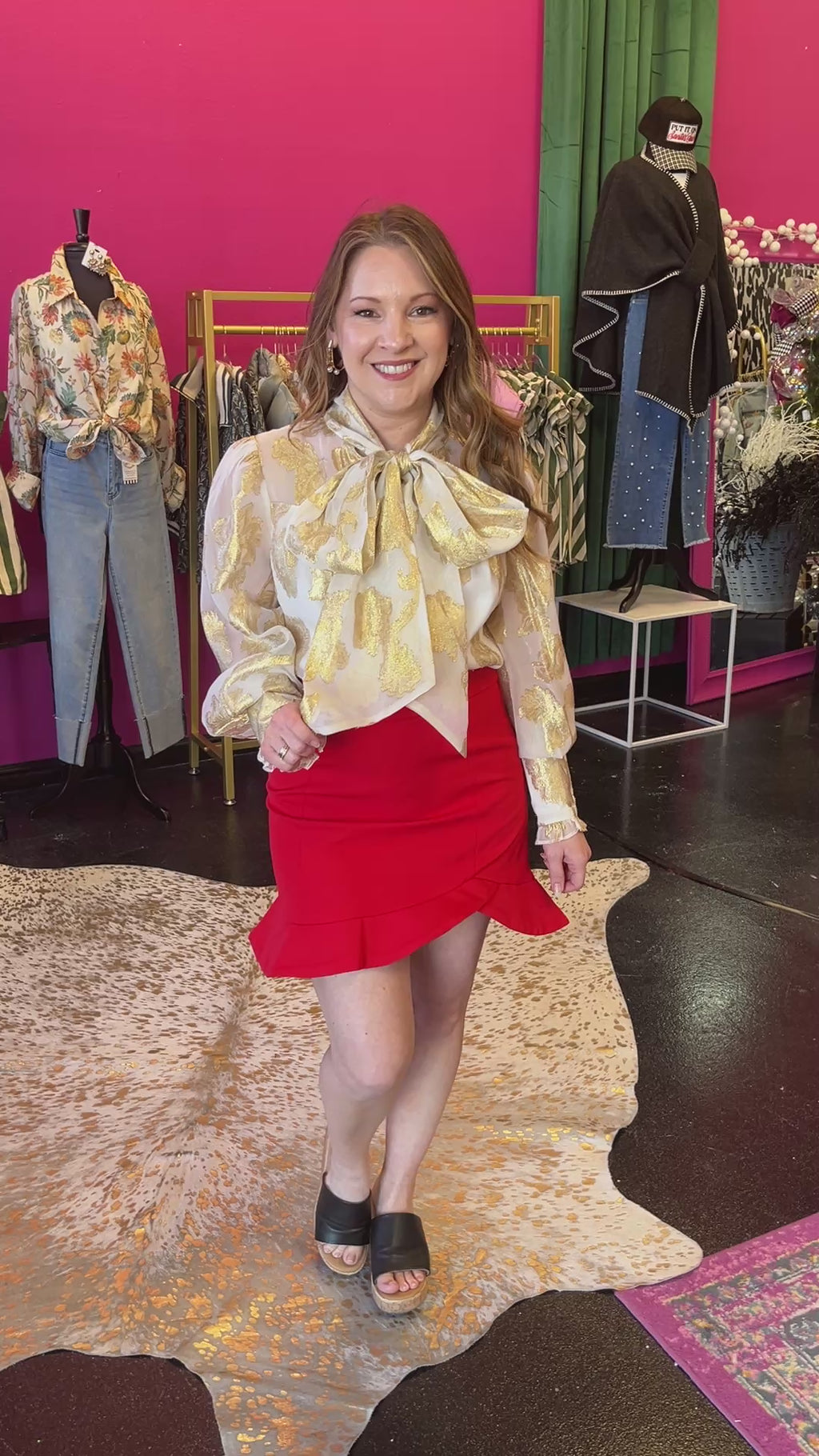 Red Asymmetric Flounce Skirt