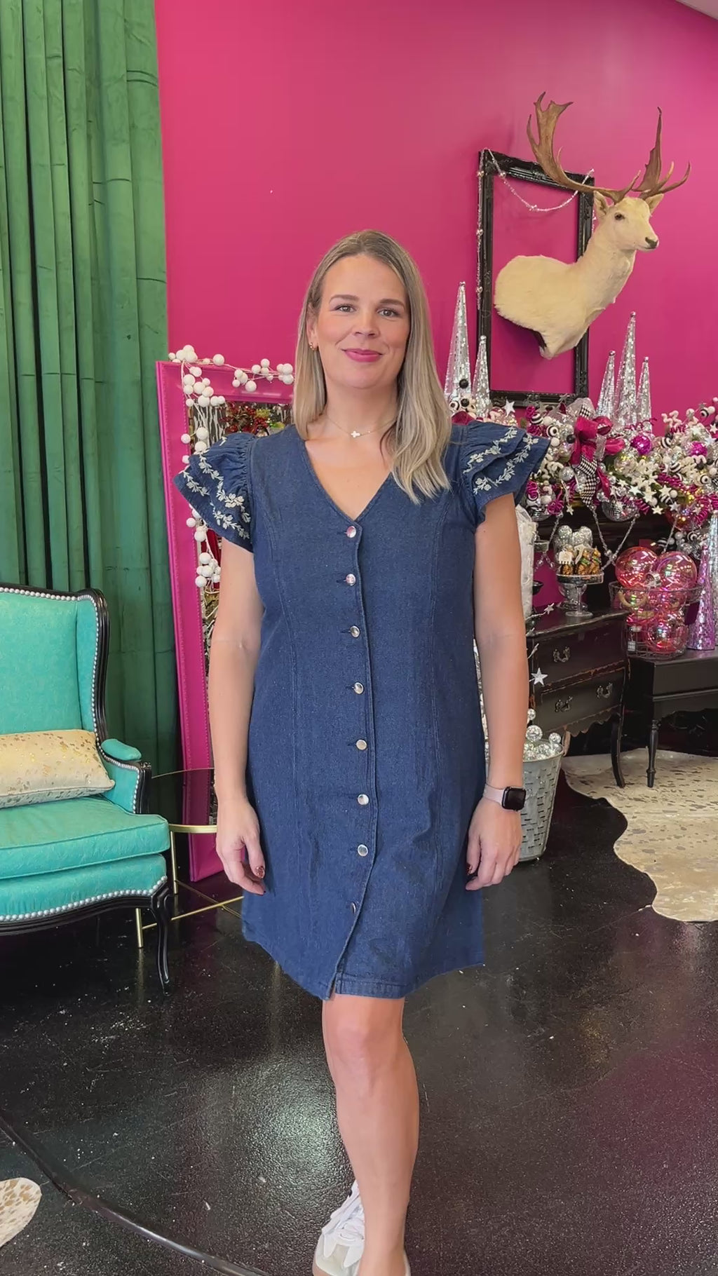 Caylee Dark Denim Ruffle Dress