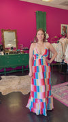 Rainbow Square Pleated Maxin Dress