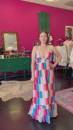 Rainbow Square Pleated Maxin Dress