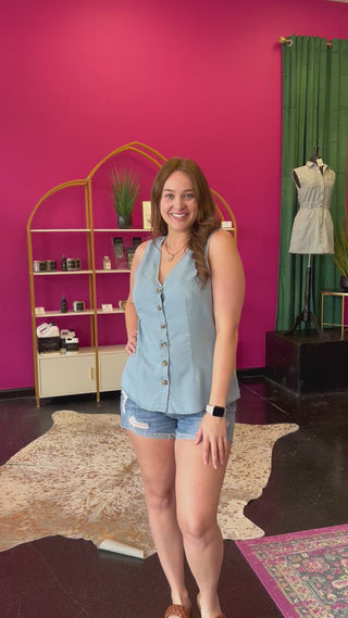 Tencel Denim Button Down Top