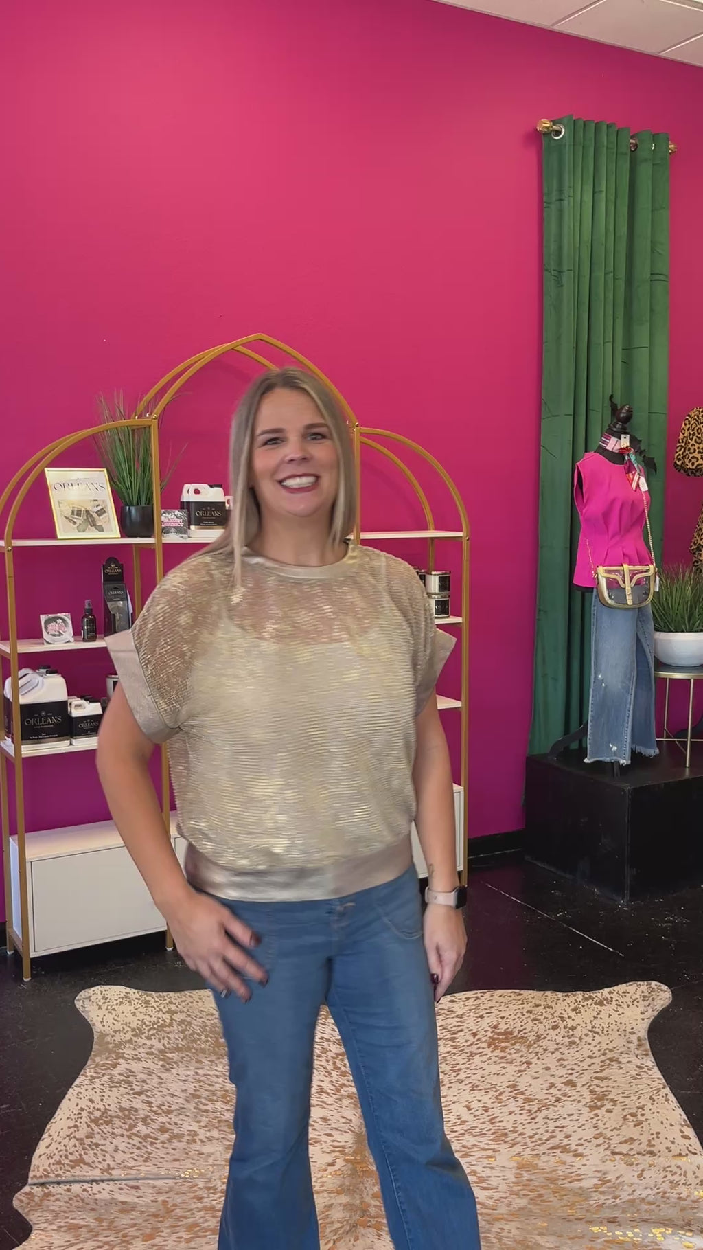 Video of Champage & Gold Metallic Top