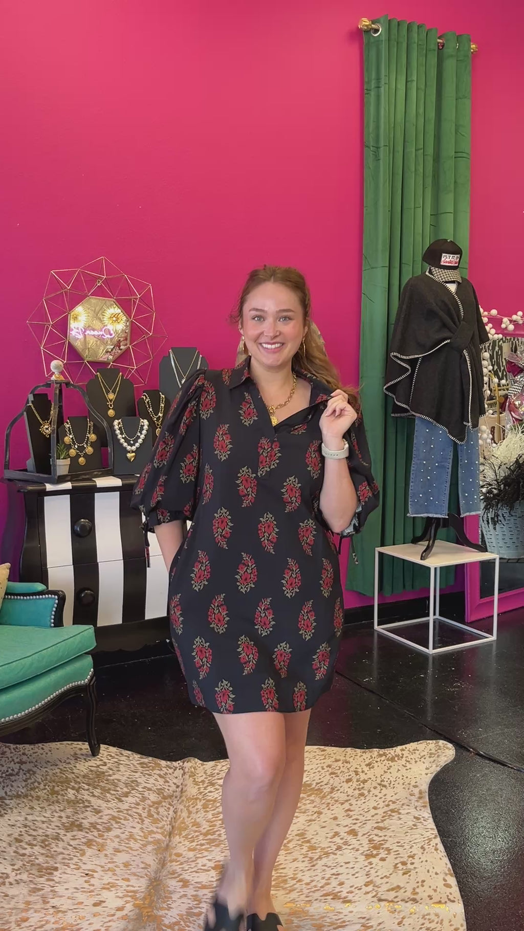 Black & Red Floral Print Dress
