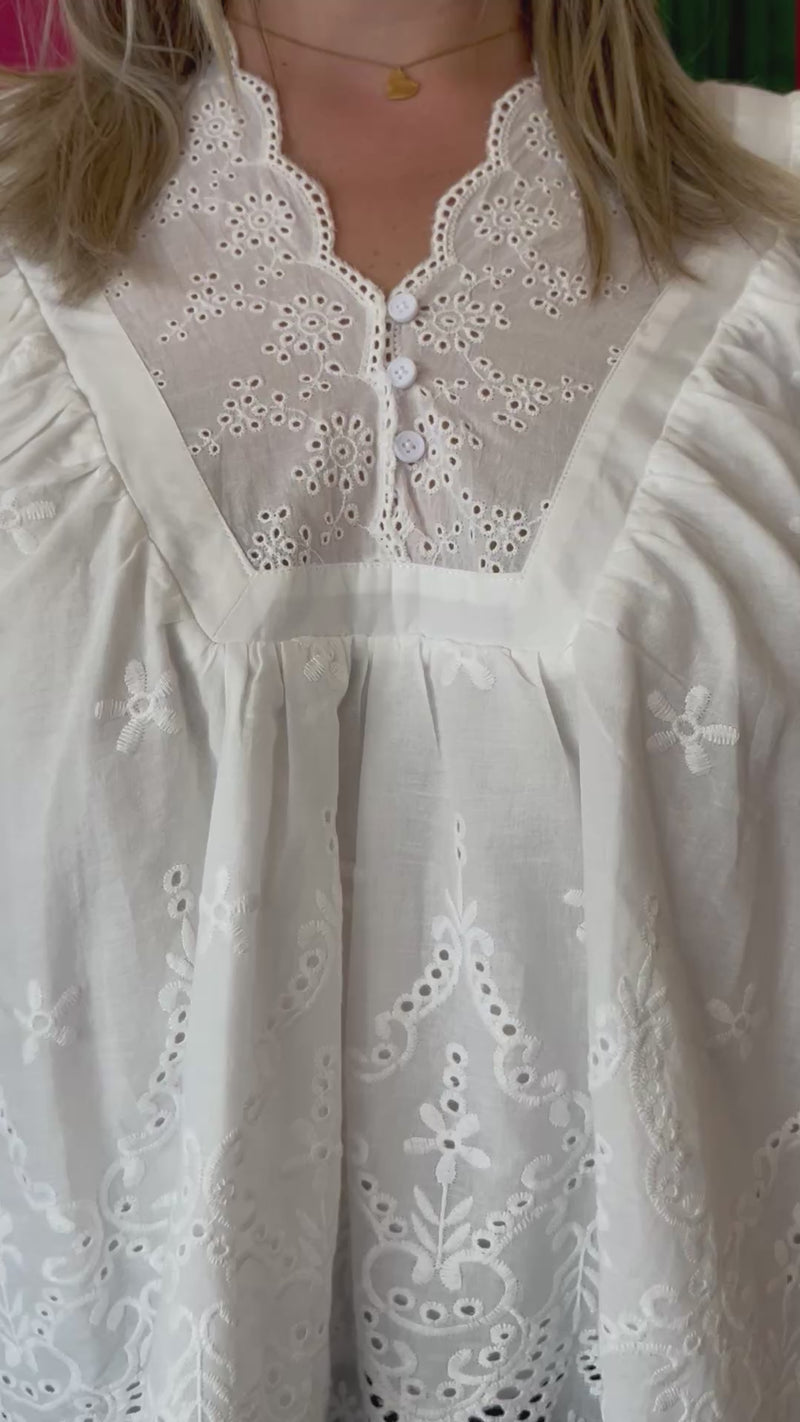 White Eyelet VNeck Boho Top