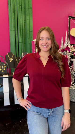 Maroon Essentials Puff Sleeve Top