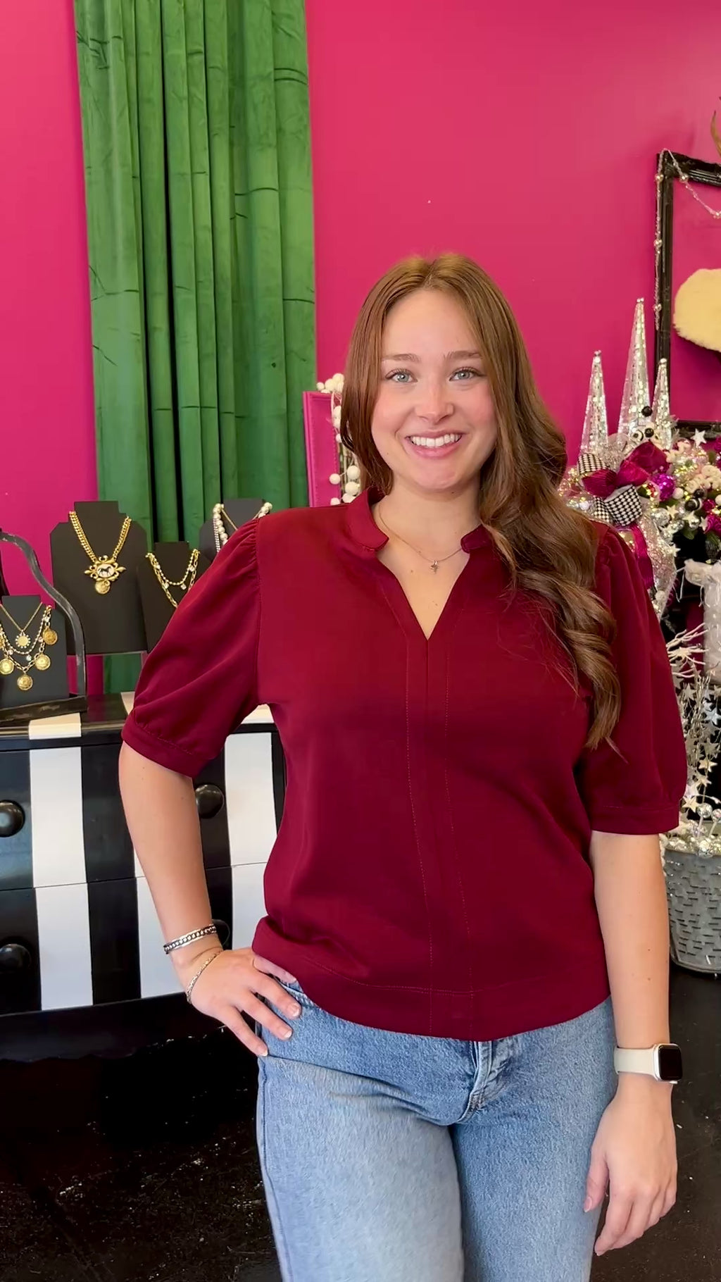 Maroon Essentials Puff Sleeve Top