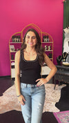 Black Whipstich Ribbed Tank
