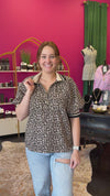 Taupe Leopard Print Half Zip Top