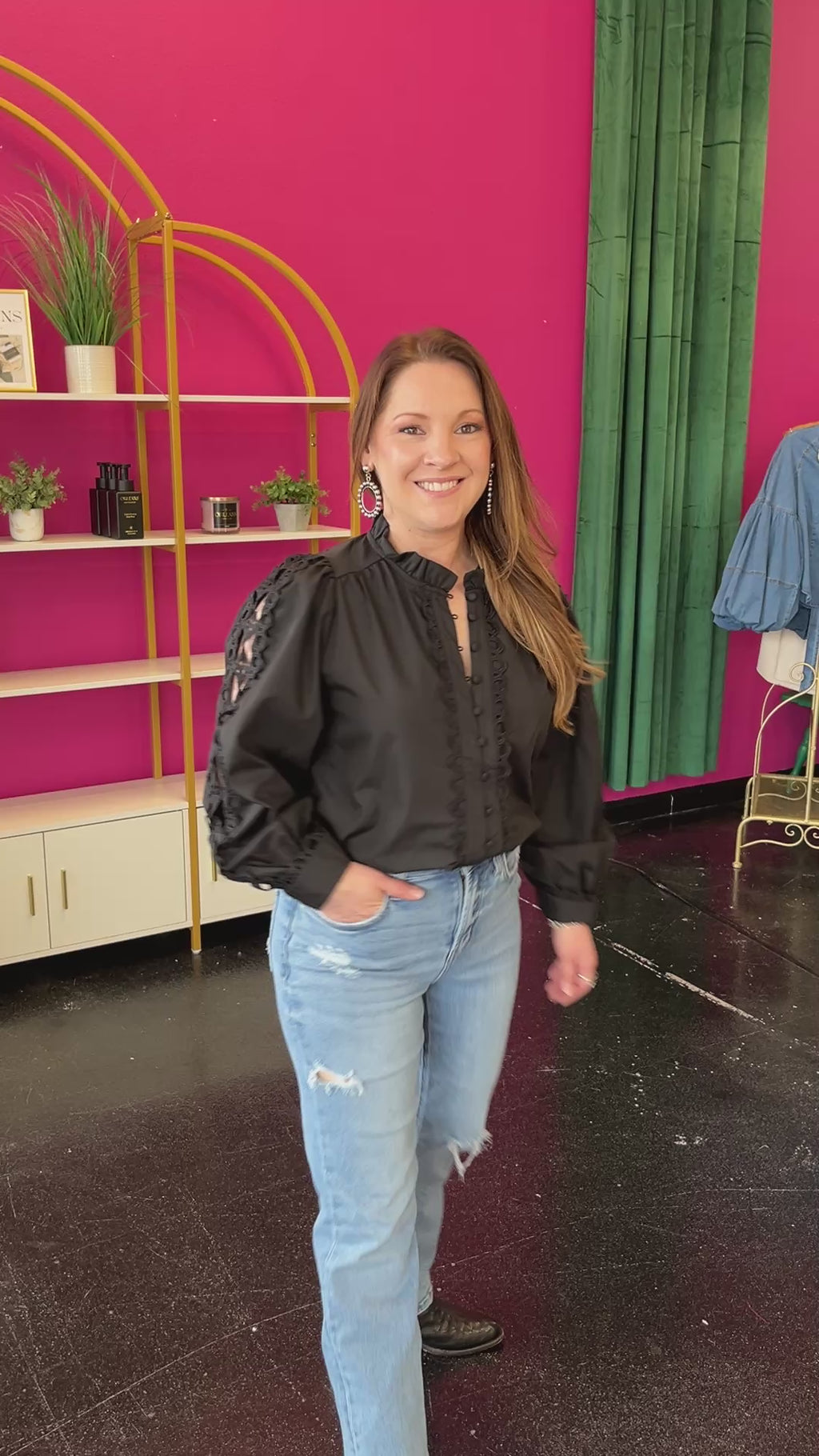 Black Cutout Lace Detail Top