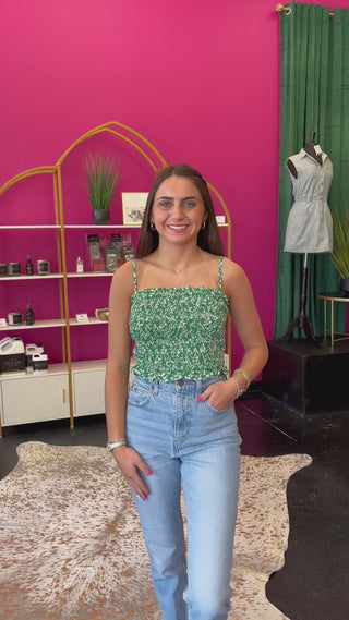Green Floral Smocked Top