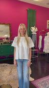 White Mesh Applique Top