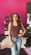 Brown Whipstich Ribbed Tank