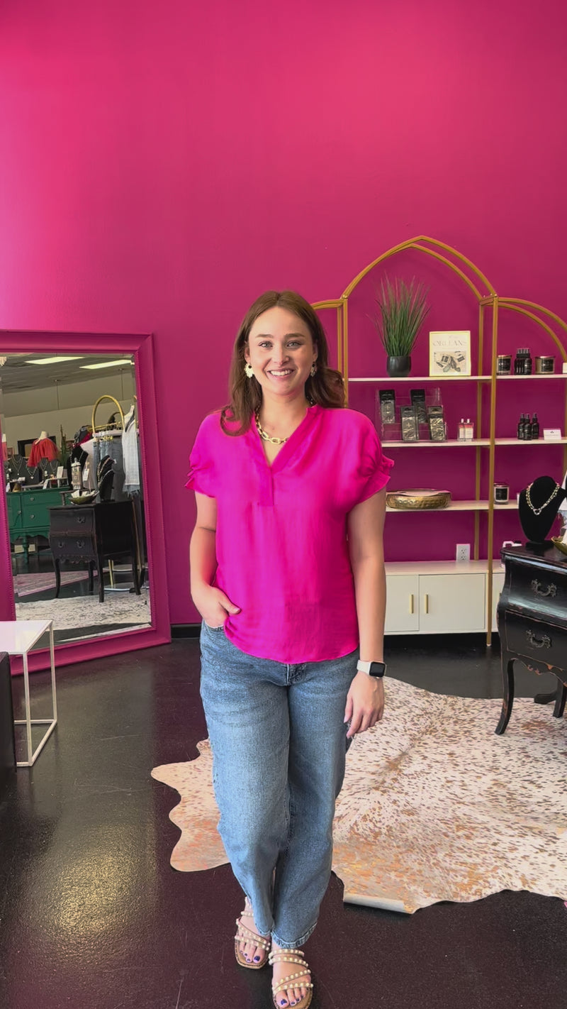 Hot Pink Pleated Waist Top