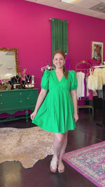 Green VNeck Baby Doll Dress