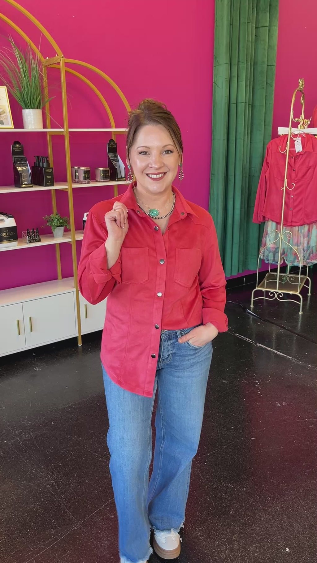 Abby Coral Suede Snap Closure Top