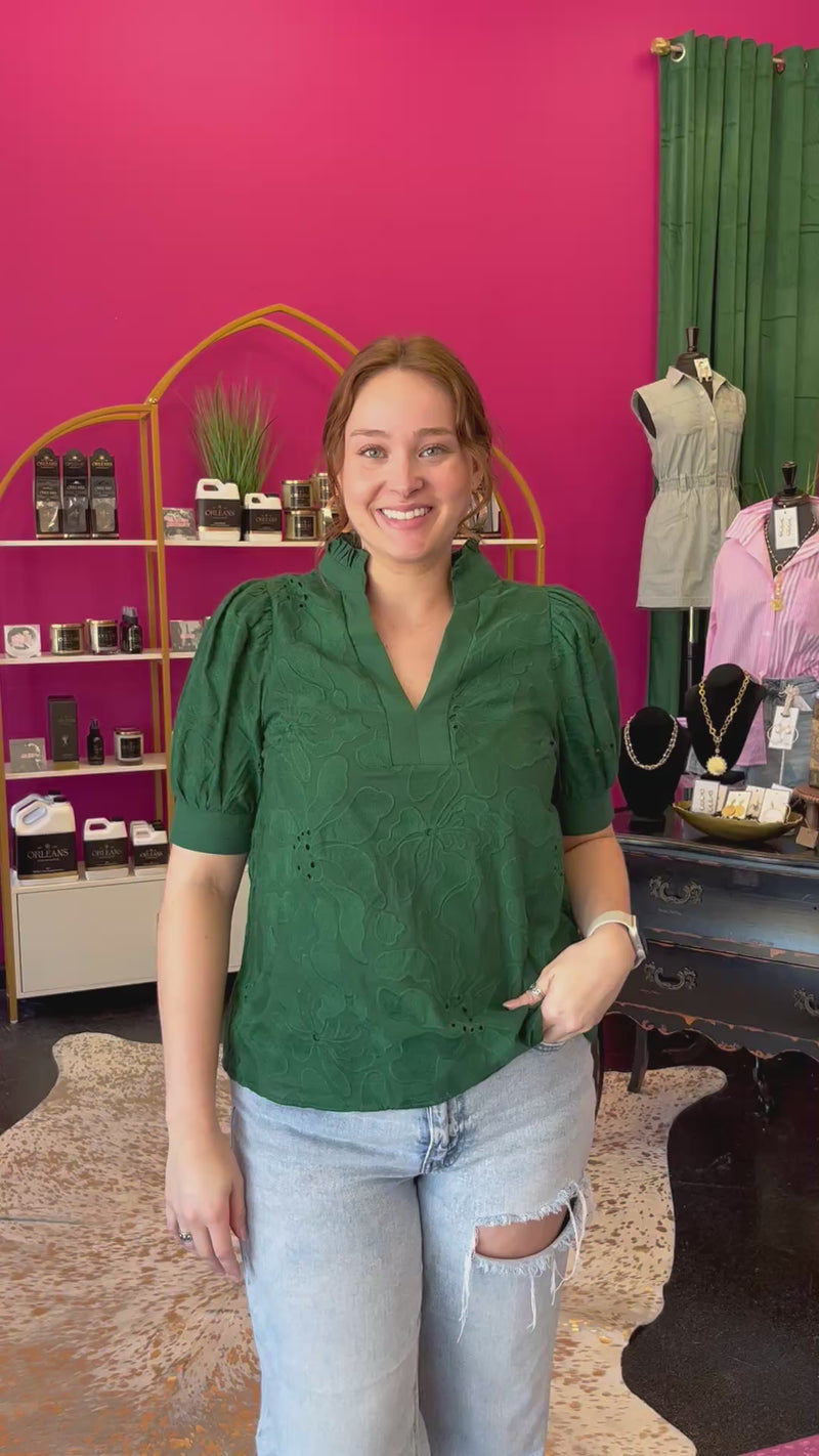 Emerald Green Floral Embroidery Top