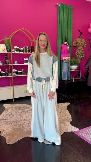 Denim & Sage Color Block Wide Leg Pant