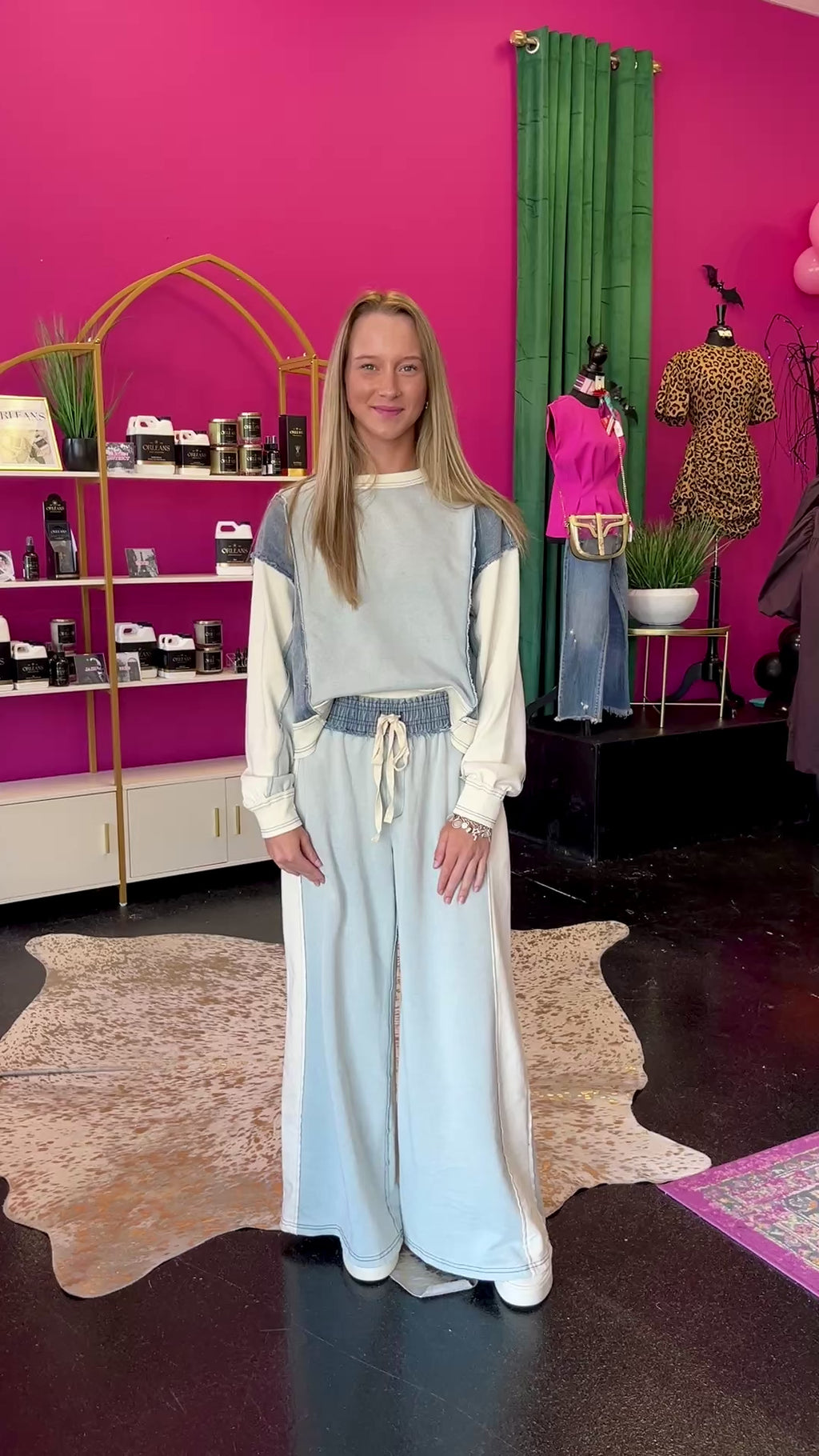 Denim & Sage Color Block Wide Leg Pant