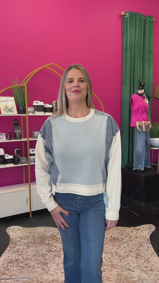 Denim & Sage Color Block Top
