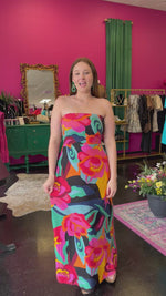 Bright Floral Strapless Maxi Dress