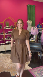Brown Smocked Waist Dress
