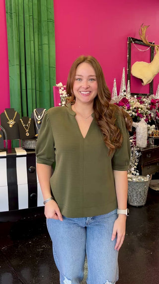 Olive Essentials Puff Sleeve Top