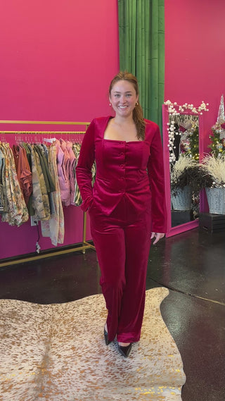 Red Velvet Square Neck Top