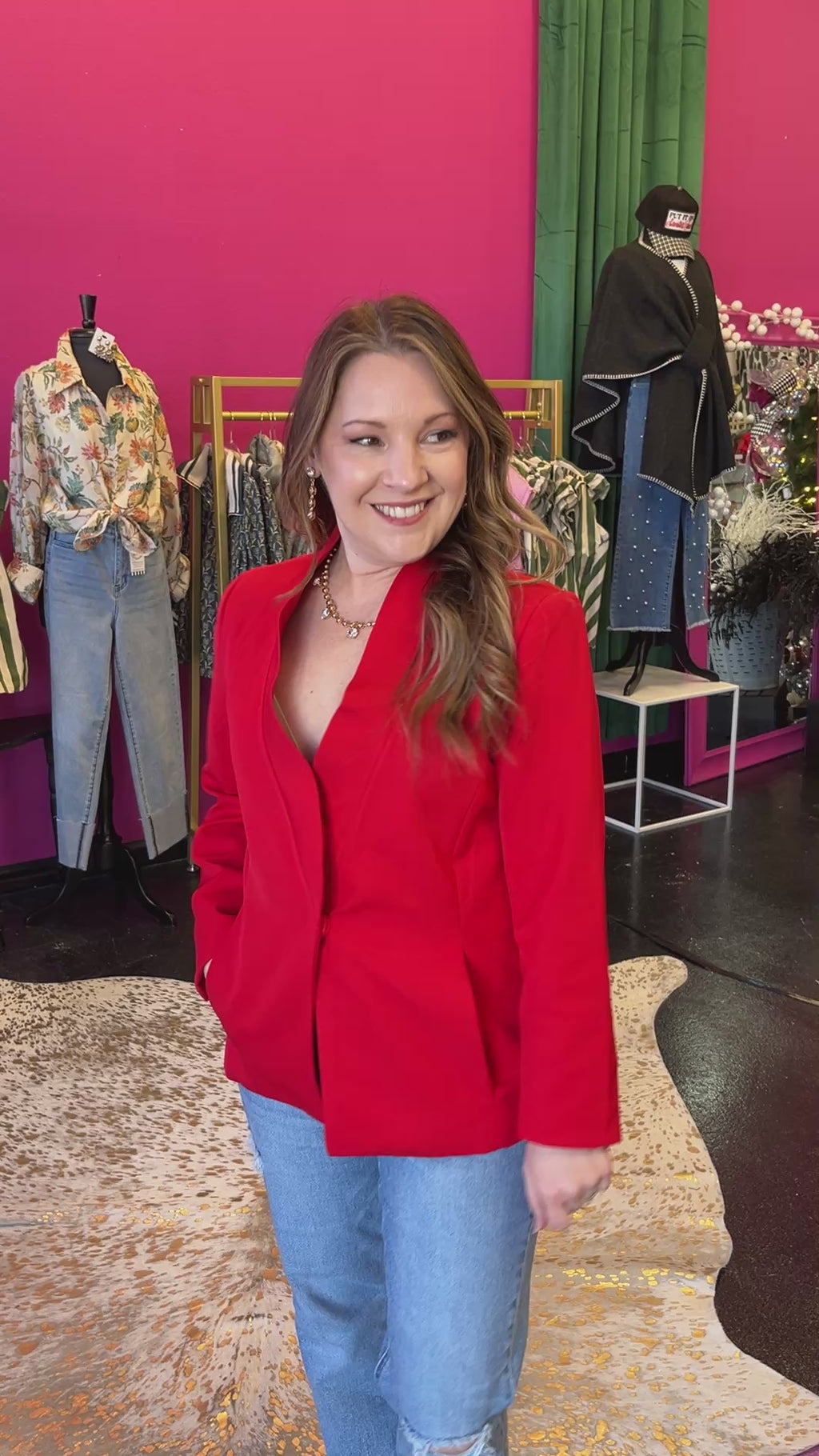 Red Sculpted Collar Blazer