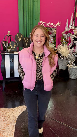 Pink Short Puffer Vest