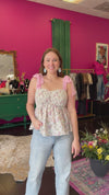 Ivory & Pink Floral Flowy Top