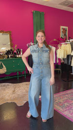 Washed Denim Wide Leg Jumpsuit