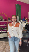 Jane Burnt White & Burnt Orange Top