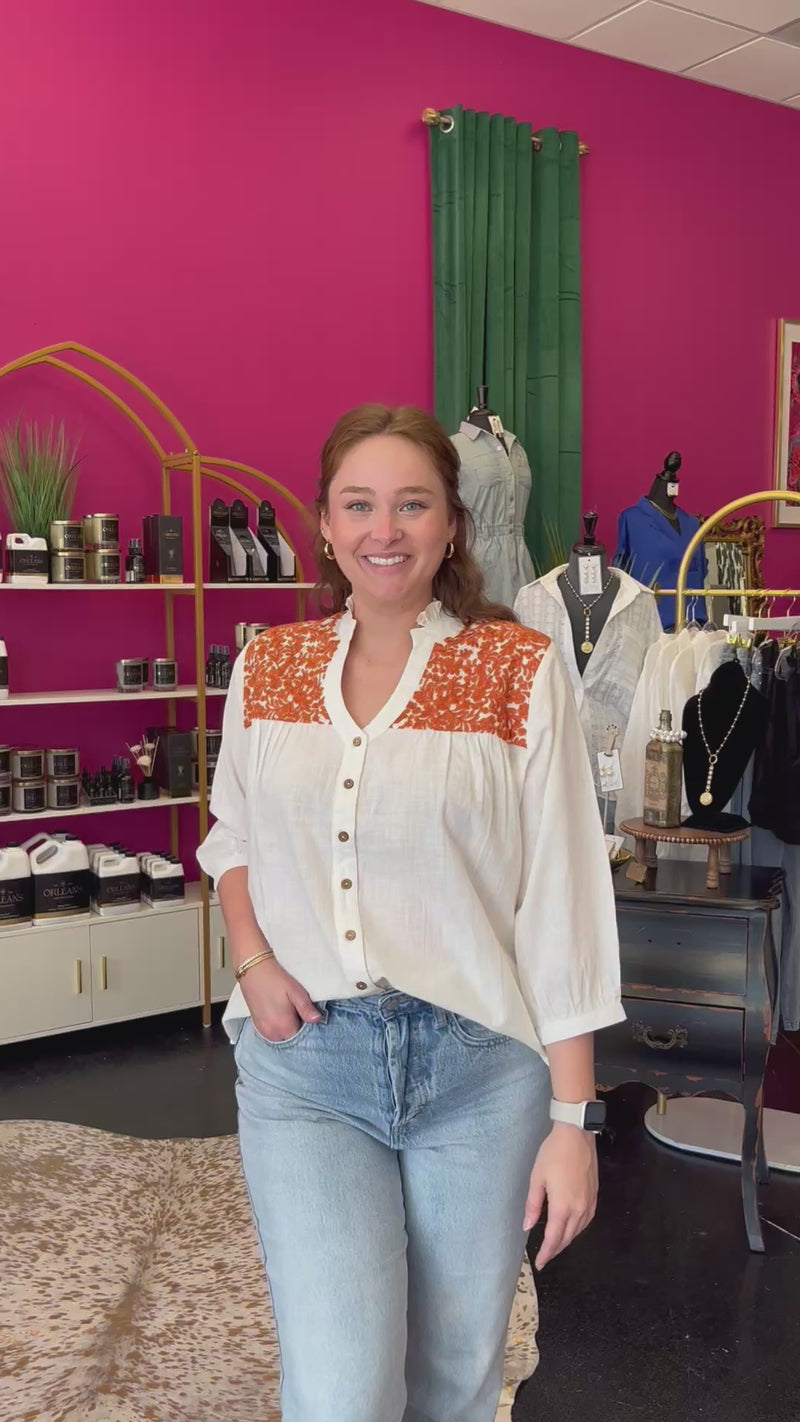 Jane Burnt White & Burnt Orange Top