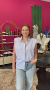 Sky Blue & White Striped Crystal Top