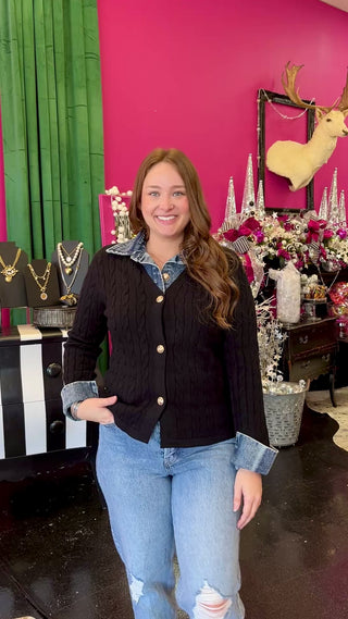 Black Knit & Denim Layered Top