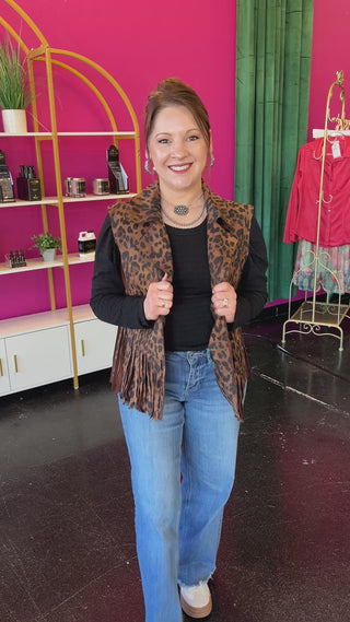 Ella Leopard Suede & Fringe Vest