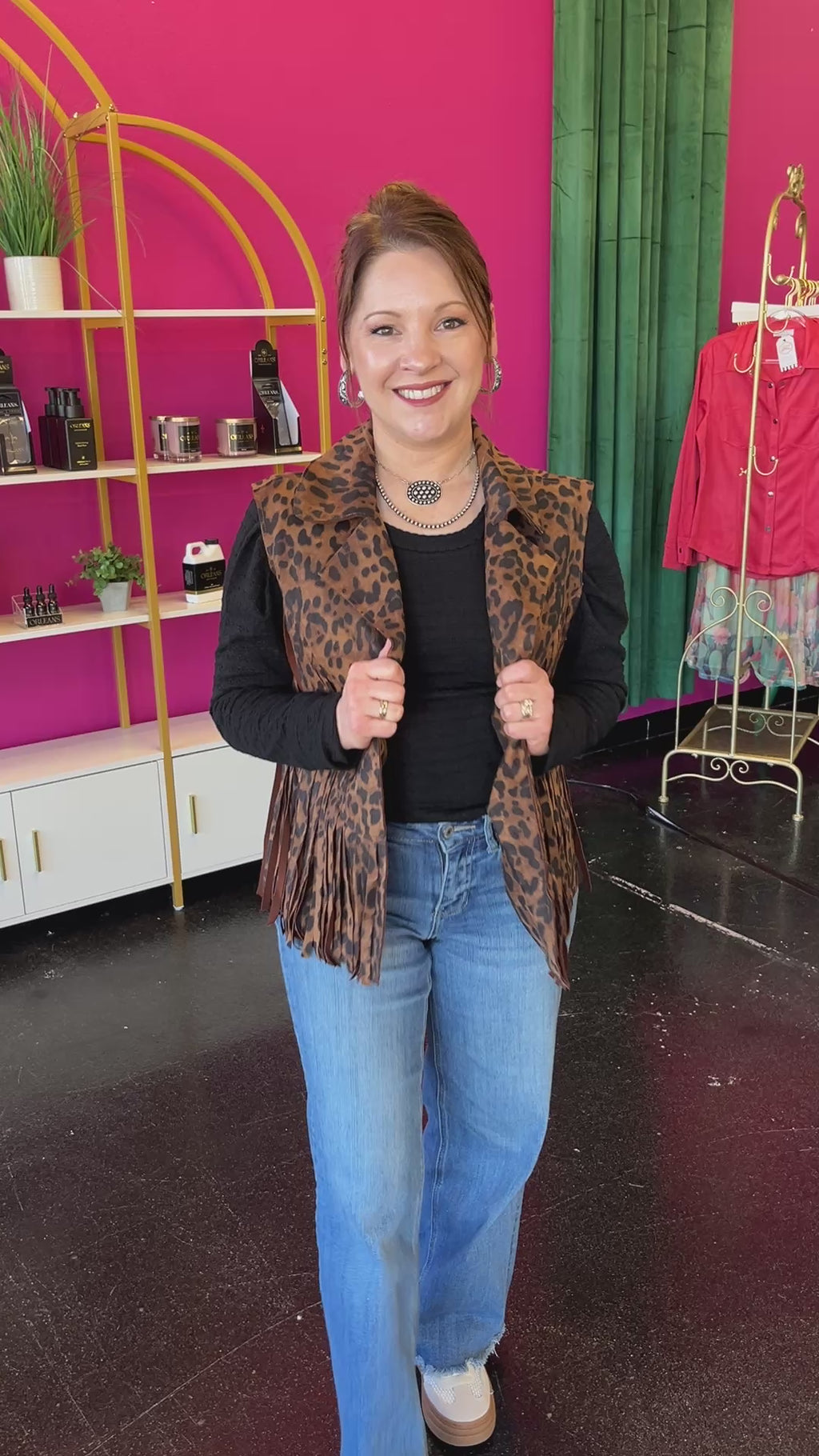 Ella Leopard Suede & Fringe Vest