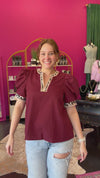 Maroon & Leopard Trim Top
