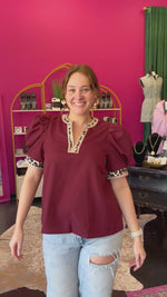 Maroon & Leopard Trim Top
